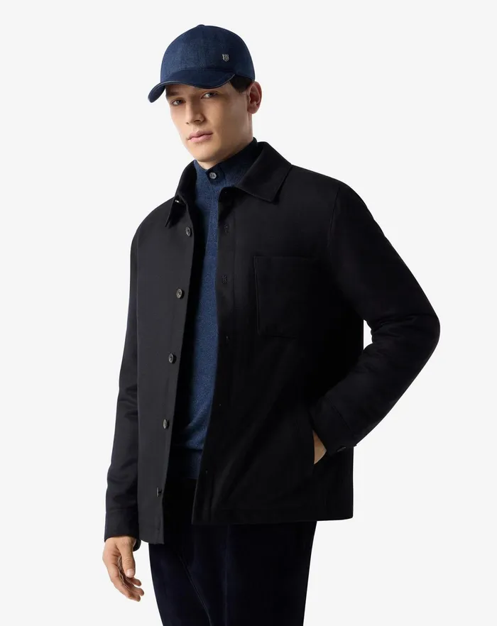 Corneliani Outerwear And Coats Navy Blue Flannel Overshirt For Men 8211 Men