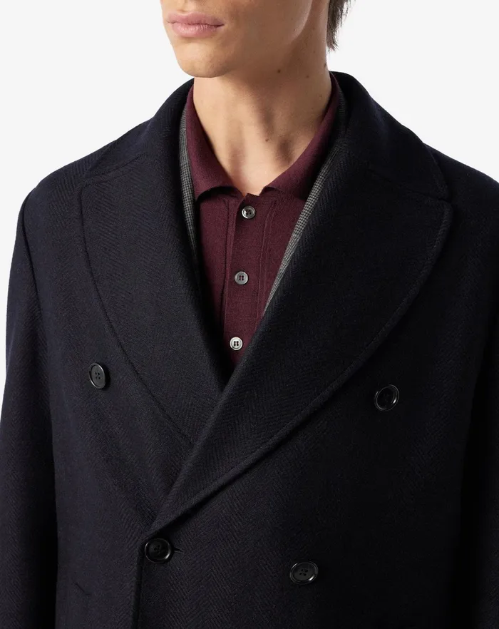 Corneliani Outerwear And Coats Navy Blue Herringbone Wool Doublebreasted Coat 8211 Men