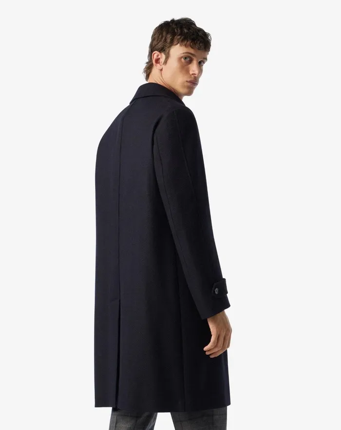 Corneliani Outerwear And Coats Navy Blue Herringbone Wool Doublebreasted Coat 8211 Men