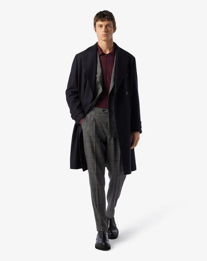 Corneliani Outerwear And Coats Navy Blue Herringbone Wool Doublebreasted Coat 8211 Men