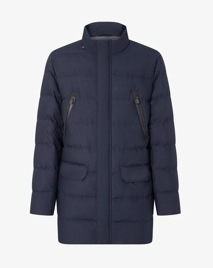 Corneliani Outerwear And Coats Navy Blue Poplin Waterproof Caban Coat For Men 8211 Men