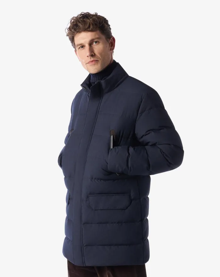Corneliani Outerwear And Coats Navy Blue Poplin Waterproof Caban Coat For Men 8211 Men