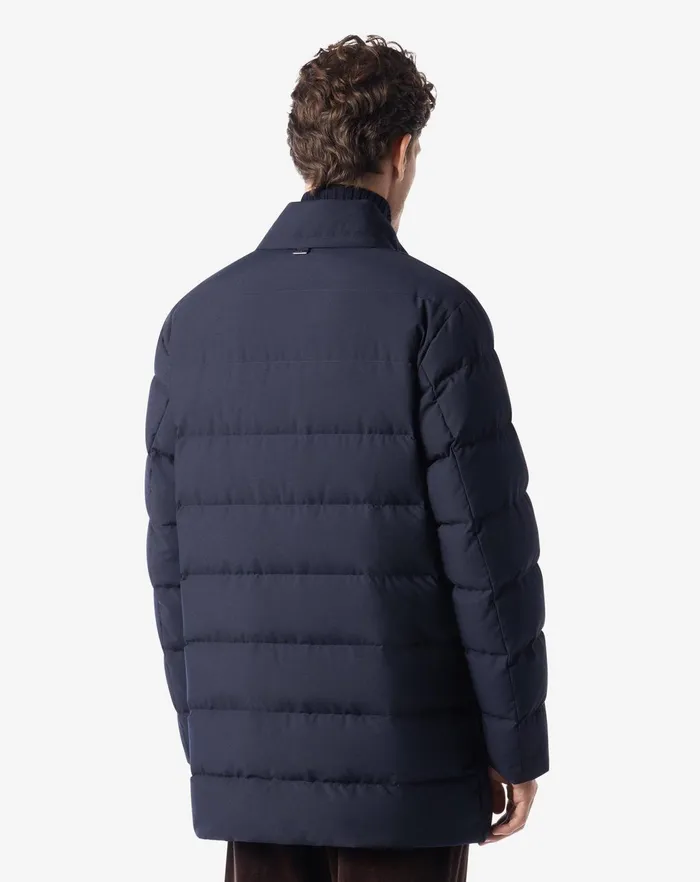 Corneliani Outerwear And Coats Navy Blue Poplin Waterproof Caban Coat For Men 8211 Men