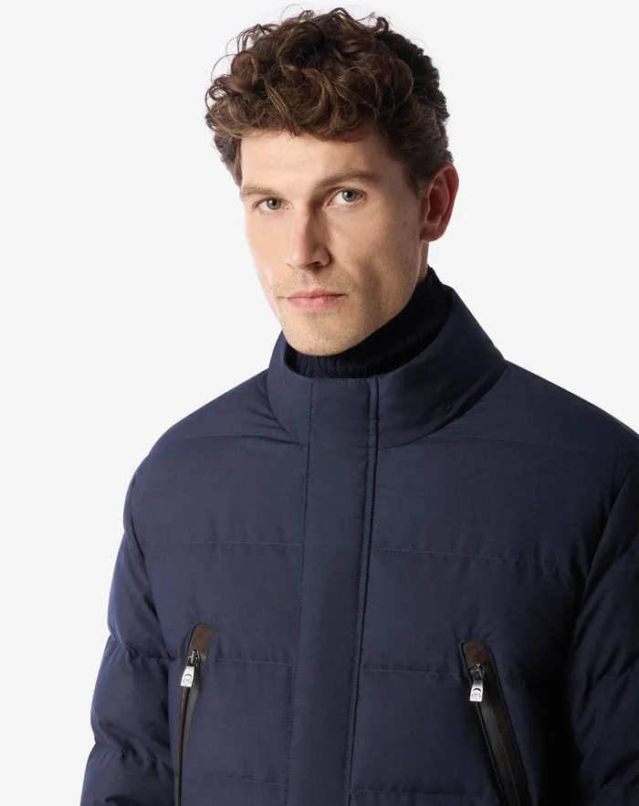 Corneliani Outerwear And Coats Navy Blue Poplin Waterproof Caban Coat For Men 8211 Men