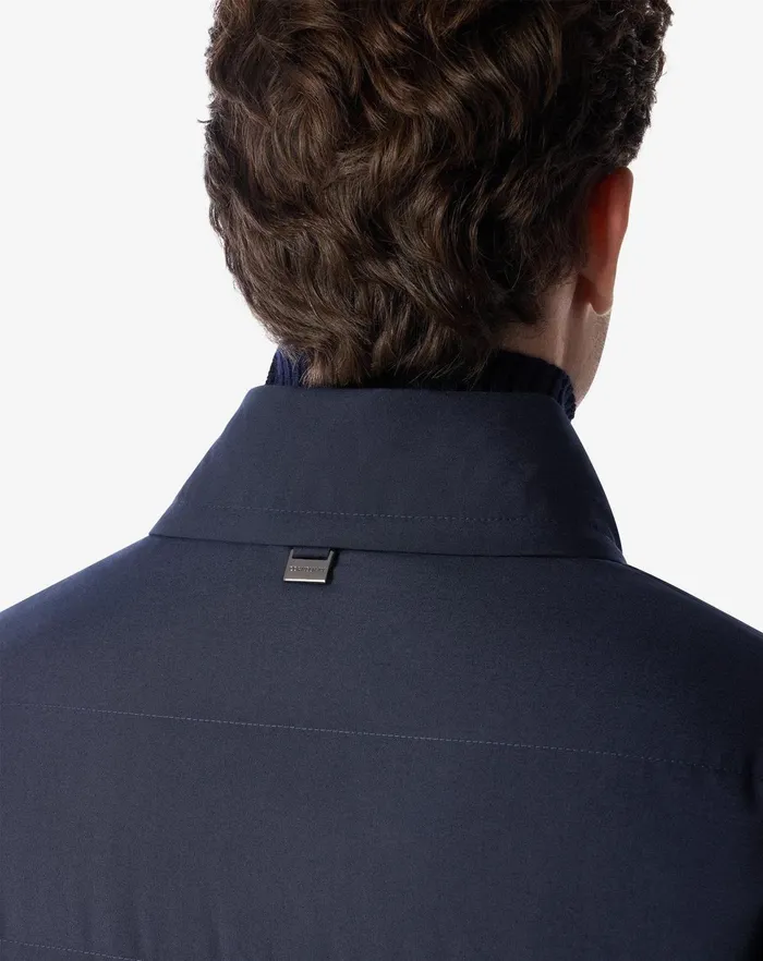Corneliani Outerwear And Coats Navy Blue Poplin Waterproof Caban Coat For Men 8211 Men