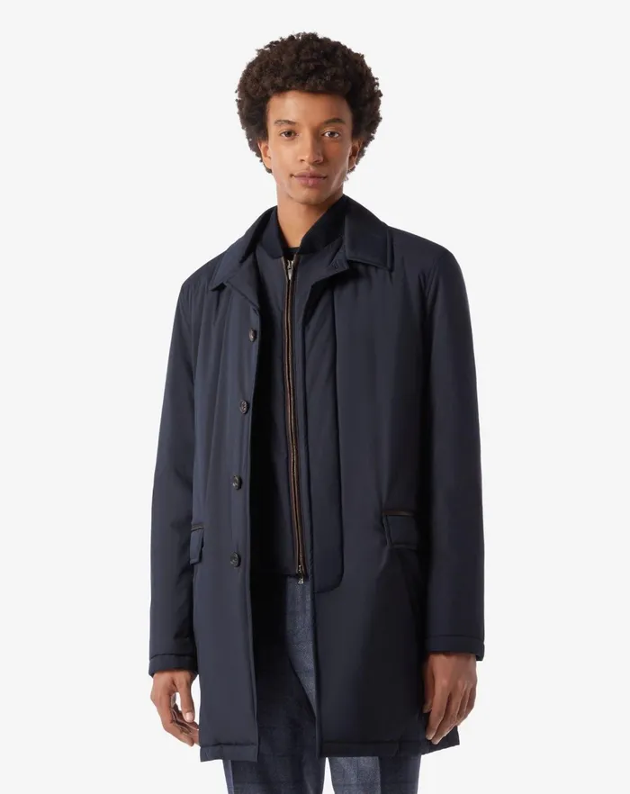 Corneliani Outerwear And Coats Navy Blue Technical Fabric Trench 8211 Men