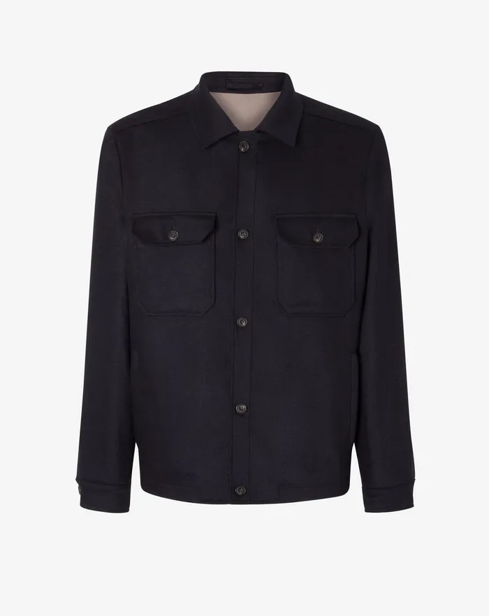 Corneliani Outerwear And Coats Navy Blue Techwool Overshirt 8211 Men