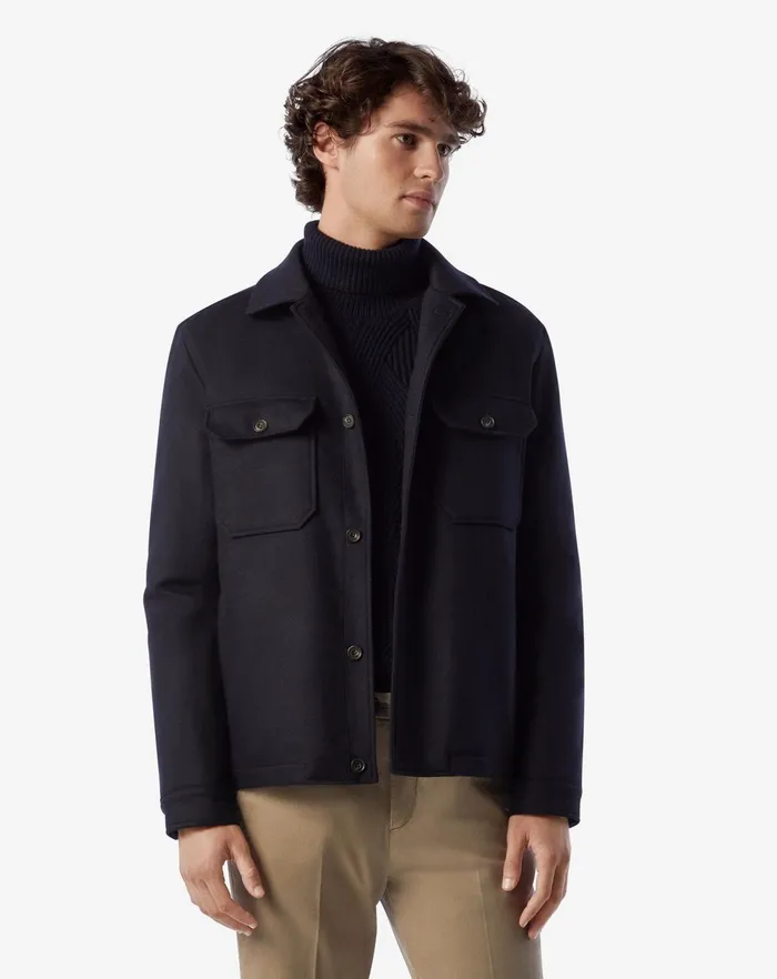 Corneliani Outerwear And Coats Navy Blue Techwool Overshirt 8211 Men