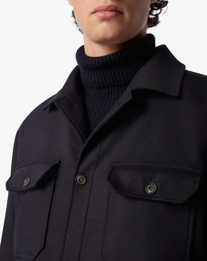 Corneliani Outerwear And Coats Navy Blue Techwool Overshirt 8211 Men