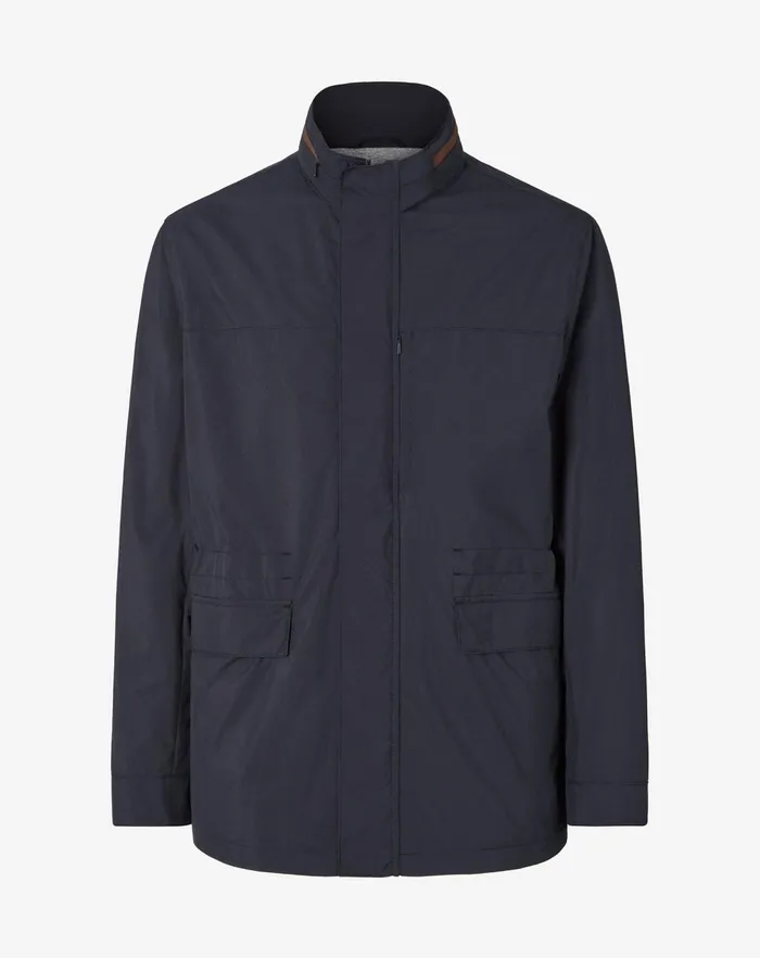 Corneliani Outerwear And Coats Navy Blue Waterrepellent Fabric Caban 8211 Men