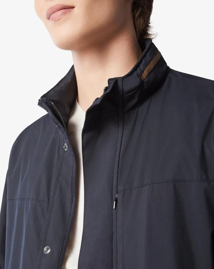 Corneliani Outerwear And Coats Navy Blue Waterrepellent Fabric Caban 8211 Men