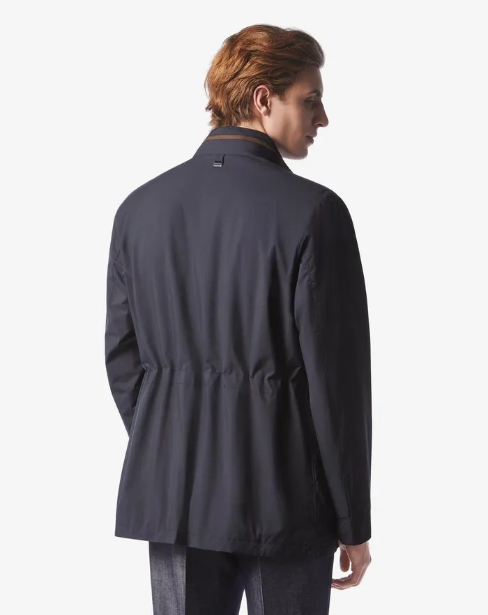 Corneliani Outerwear And Coats Navy Blue Waterrepellent Fabric Caban 8211 Men