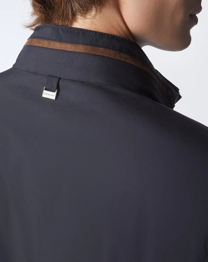 Corneliani Outerwear And Coats Navy Blue Waterrepellent Fabric Caban 8211 Men