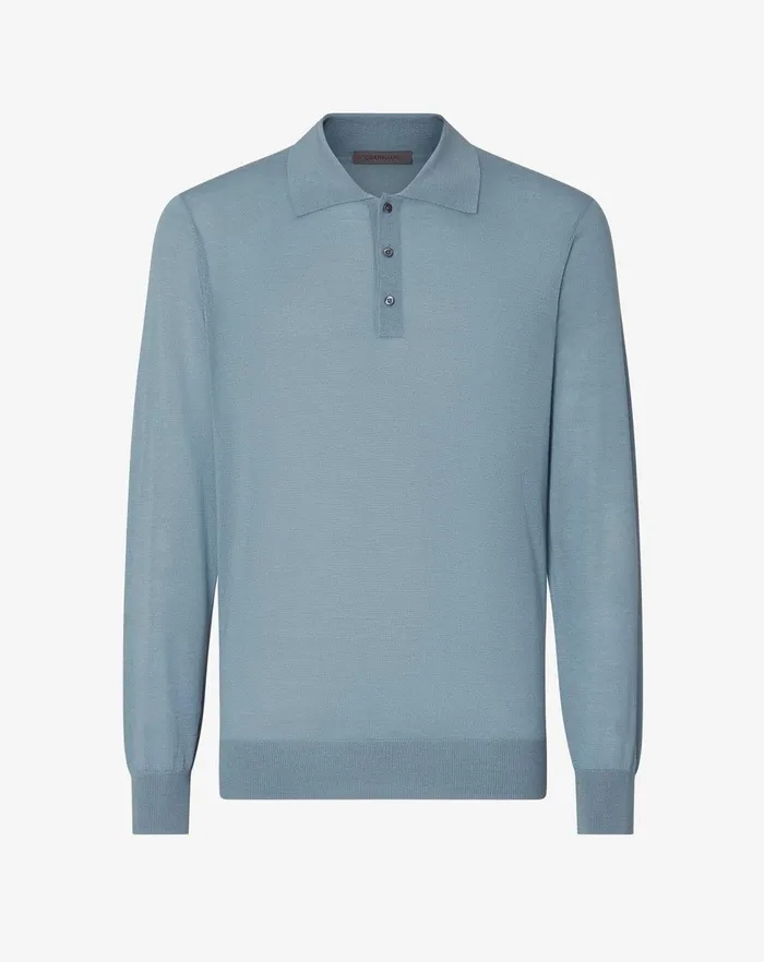 Corneliani Polos and TShirts Light Blue Long Sleeve Cashmere And Silk Polo Shirt 8211 Men
