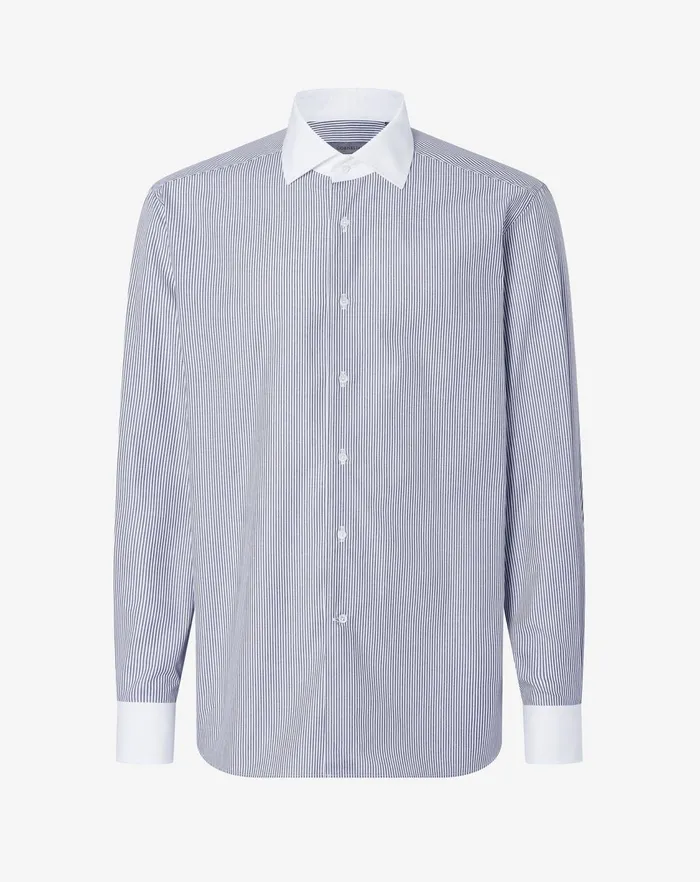 Corneliani Shirts Blue Striped Wrinklefree Cotton Shirt 8211 Men