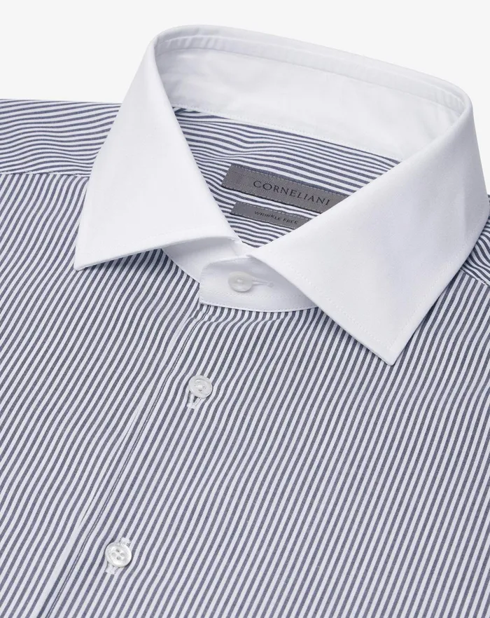 Corneliani Shirts Blue Striped Wrinklefree Cotton Shirt 8211 Men