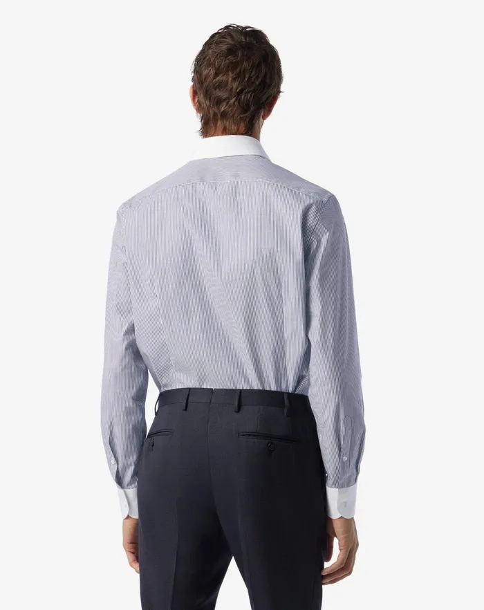 Corneliani Shirts Blue Striped Wrinklefree Cotton Shirt 8211 Men