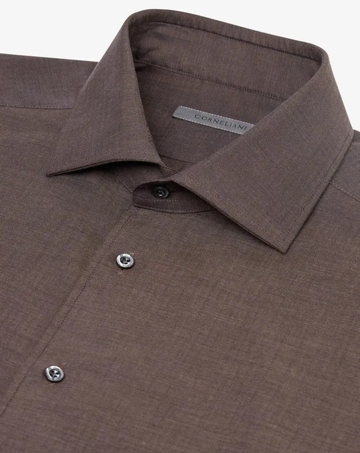 Corneliani Shirts Brown Cotton Flannel Shirt For Men 8211 Men