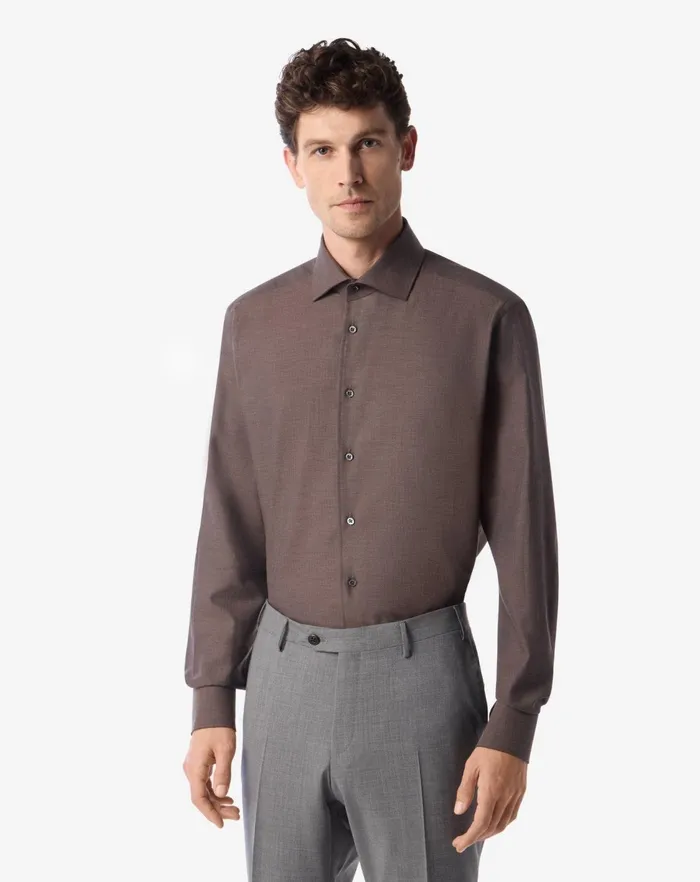 Corneliani Shirts Brown Cotton Flannel Shirt For Men 8211 Men