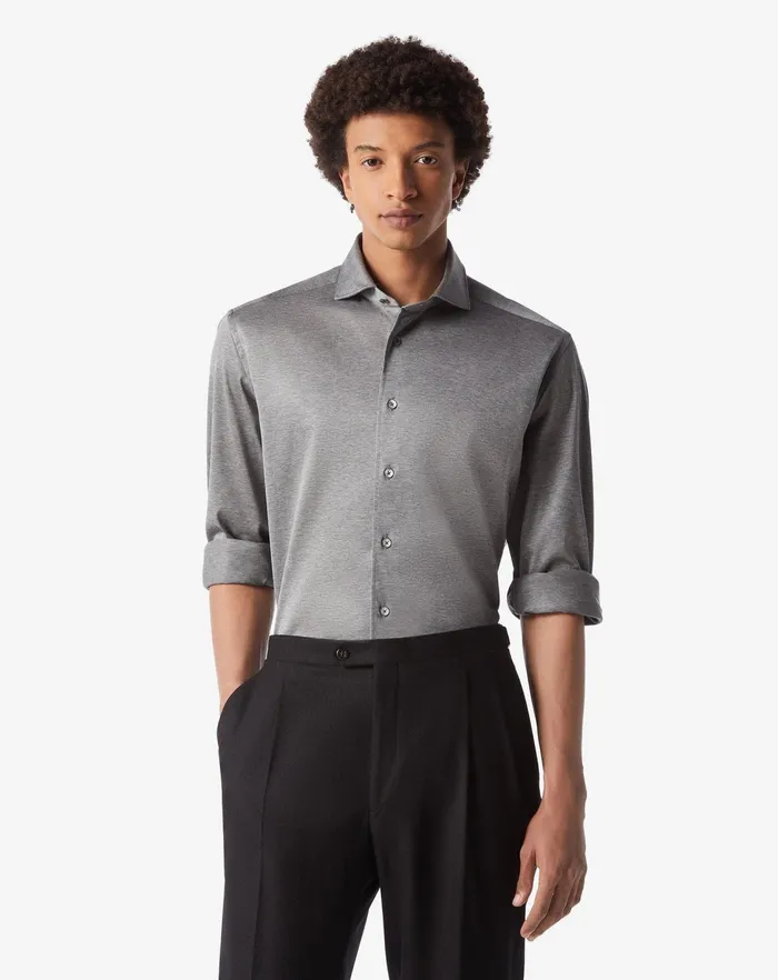 Corneliani Shirts Grey Jersey Cotton Shirt 8211 Men