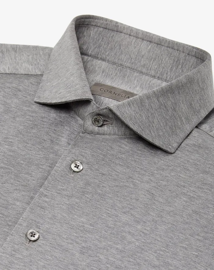 Corneliani Shirts Grey Jersey Cotton Shirt 8211 Men