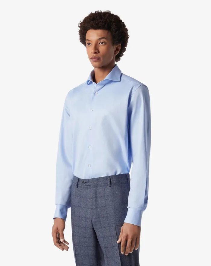 Corneliani Shirts Light Blue Cotton Stretch Shirt With Micro Pattern 8211 Men