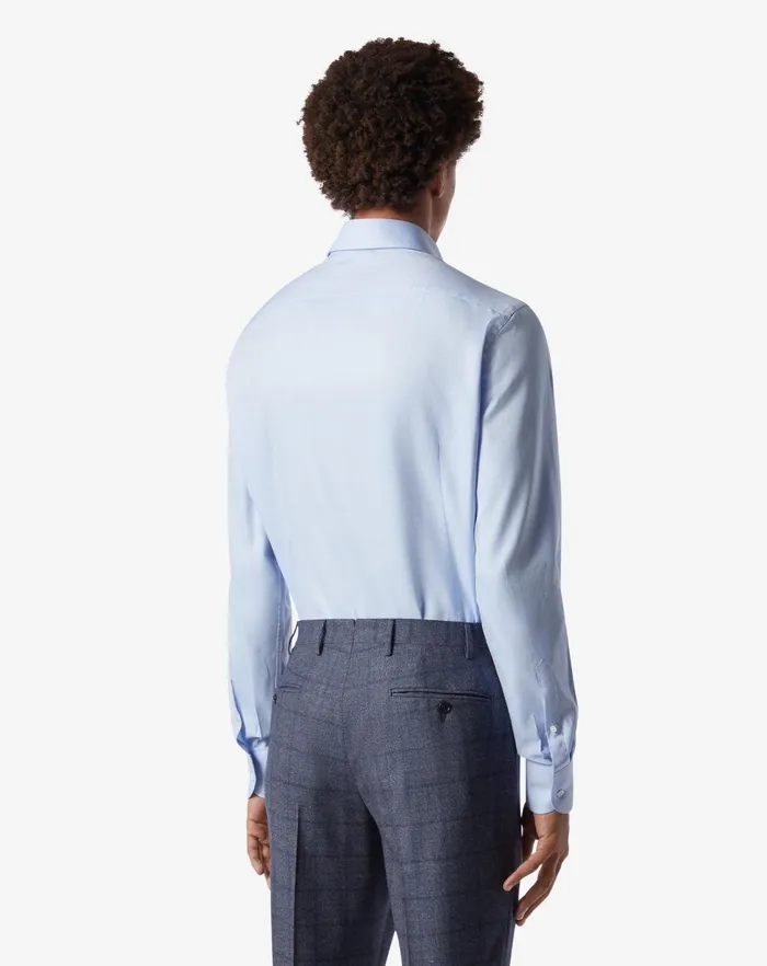 Corneliani Shirts Light Blue Cotton Stretch Shirt With Micro Pattern 8211 Men
