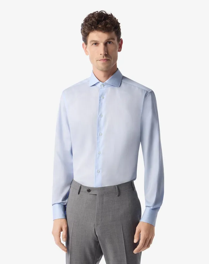 Corneliani Shirts Light Blue Cotton Twill Spread Collar Shirt For Men 8211 Men