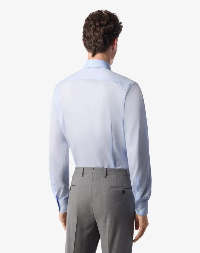 Corneliani Shirts Light Blue Cotton Twill Spread Collar Shirt For Men 8211 Men