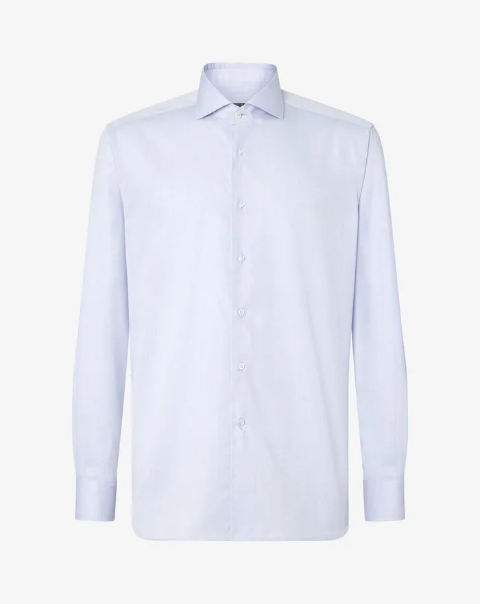 Corneliani Shirts Light Blue Cotton Twill Spread Collar Shirt For Men 8211 Men