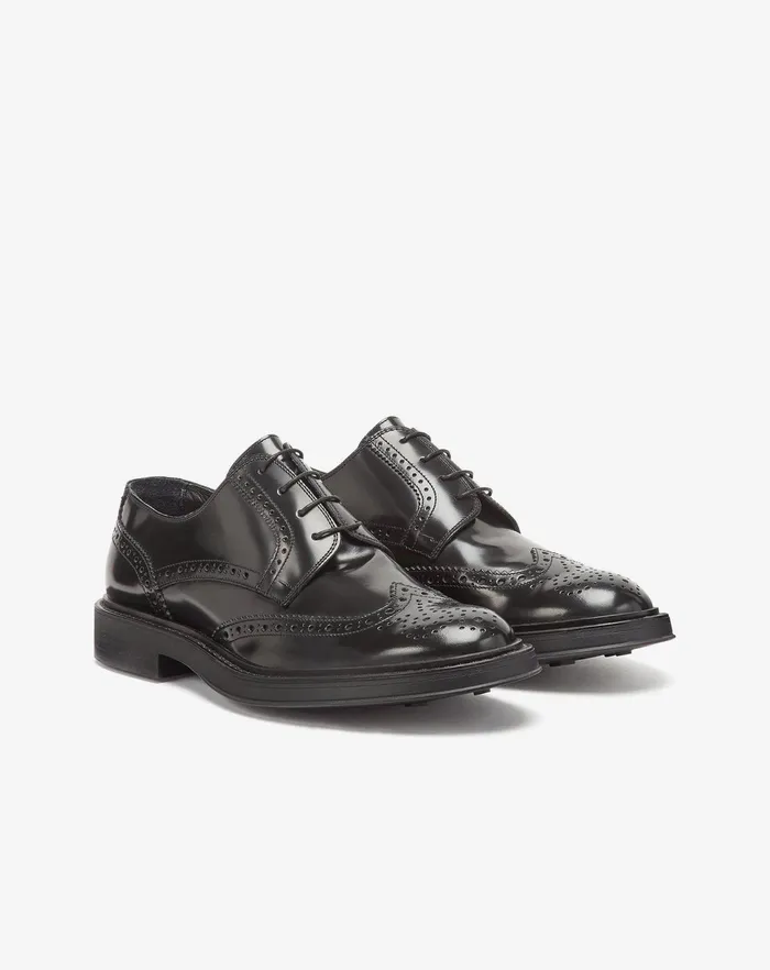 Corneliani Shoes Black Brushed Calfskin Derby Shoes 8211 Men