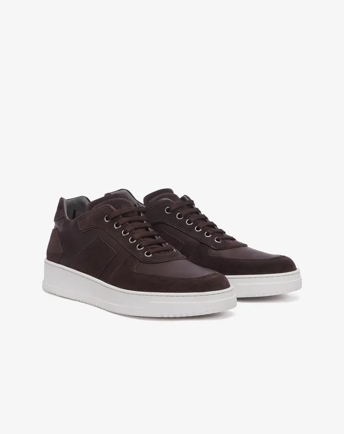 Corneliani Shoes Brown Nappa And Suede Trainers For Men 8211 Men