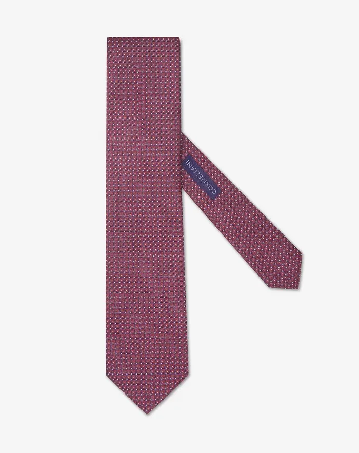Corneliani Ties And Pochette Burgundy Silk Tie With Jacquard Geometric Pattern 8211 Men