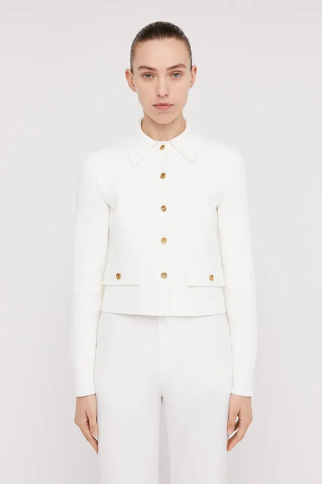 CREPE KNIT BUTTON JACKET CREAM Jackets Scanlan Theodore Women CREPE KNIT BUTTON JACKET CREAM Jackets Scanlan Theodore Women