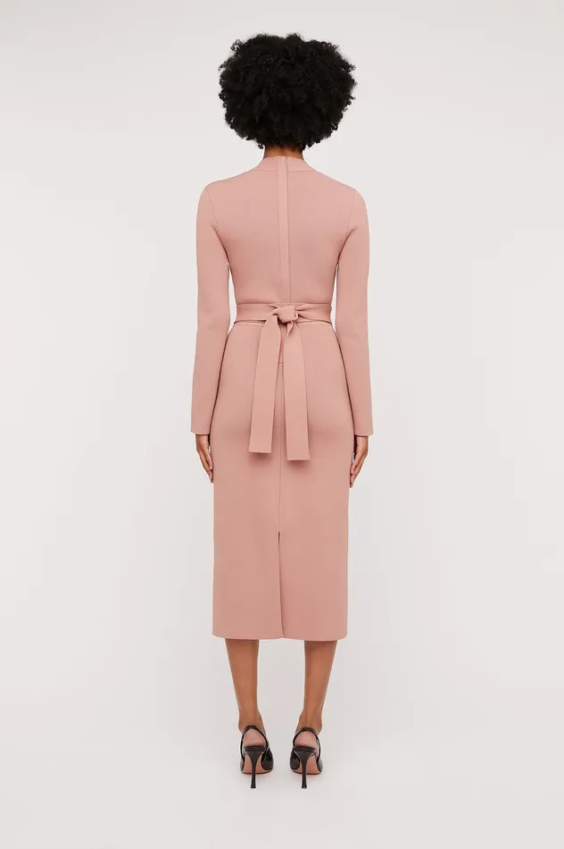 CREPE KNIT LONG SLEEVE V NECK DRESS POWDER Dresses Scanlan Theodore Women CREPE KNIT LONG SLEEVE V NECK DRESS POWDER Dresses Scanlan Theodore Women