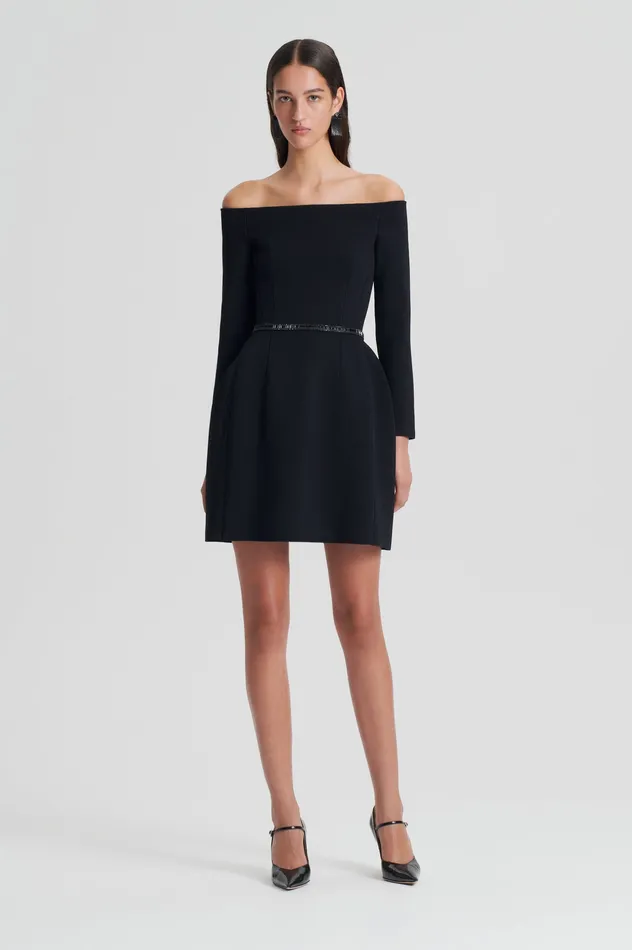 CREPE KNIT LS PEPLUM DRESS BLACK Dresses Scanlan Theodore Women