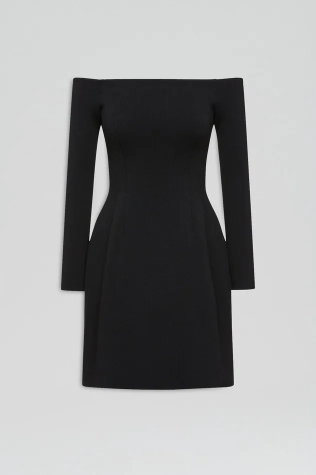 CREPE KNIT LS PEPLUM DRESS BLACK Dresses Scanlan Theodore Women