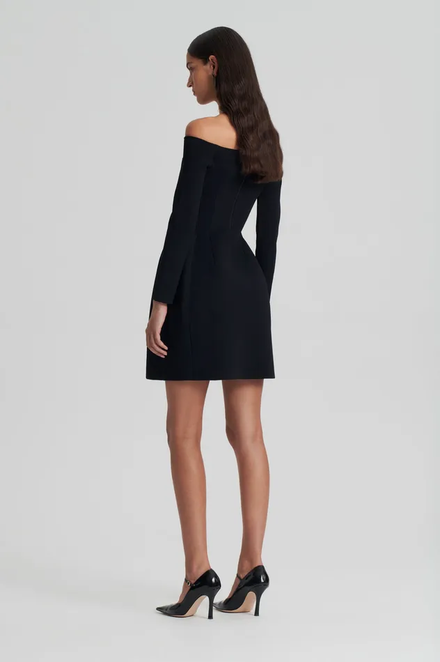 CREPE KNIT LS PEPLUM DRESS BLACK Dresses Scanlan Theodore Women