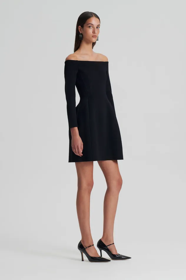 CREPE KNIT LS PEPLUM DRESS BLACK Dresses Scanlan Theodore Women