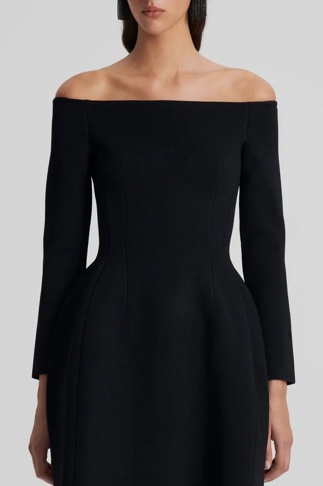 CREPE KNIT LS PEPLUM DRESS BLACK Dresses Scanlan Theodore Women