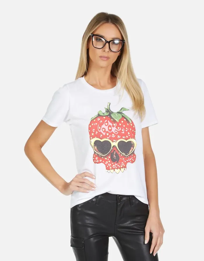Croft X Strawberry Skull White Women039s Lauren Moshi Short Sleeve