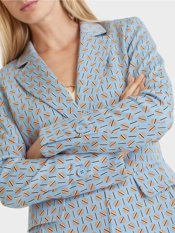 Damen Marc Cain Blazer Blazer Im Grafischen Dessin Dark Summer Sky