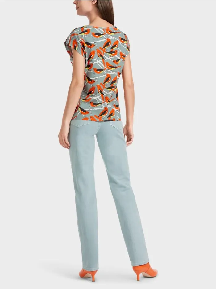 Damen Marc Cain Shirts and Tops rmelloses TShirt Im VogelDessin Dark Sky Blue