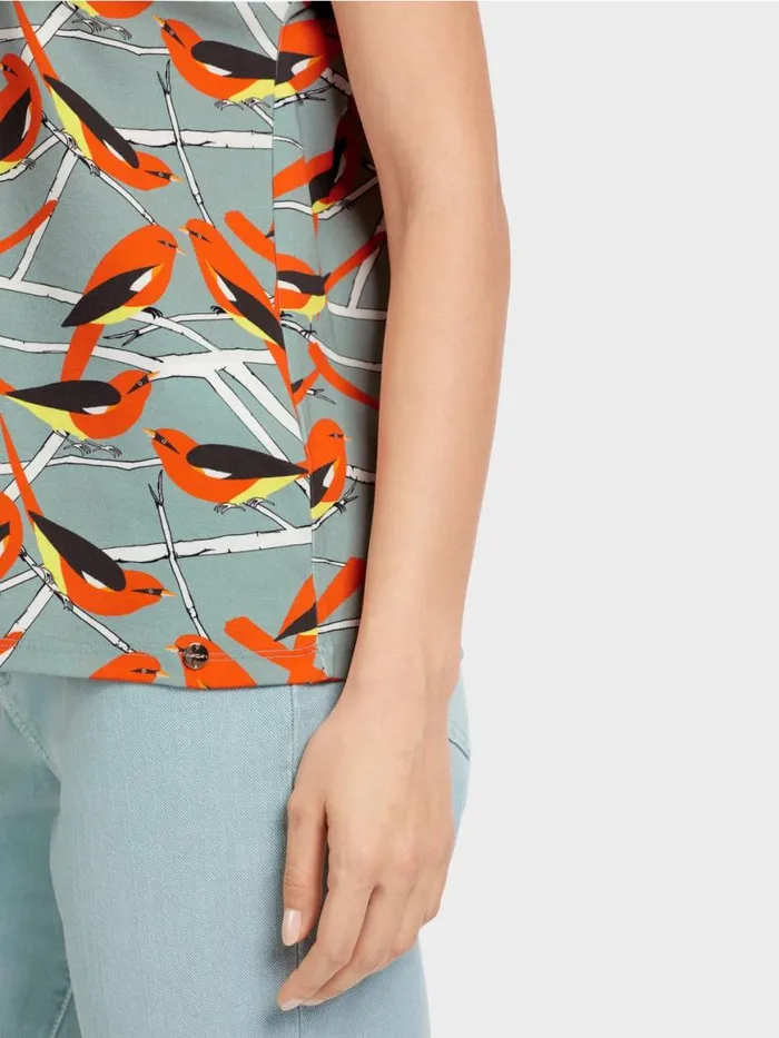 Damen Marc Cain Shirts and Tops rmelloses TShirt Im VogelDessin Dark Sky Blue