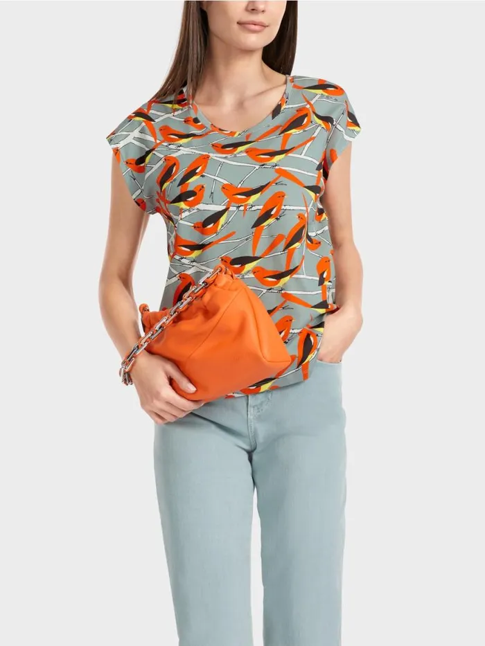 Damen Marc Cain Shirts and Tops rmelloses TShirt Im VogelDessin Dark Sky Blue