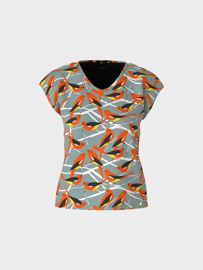 Damen Marc Cain Shirts and Tops rmelloses TShirt Im VogelDessin Dark Sky Blue