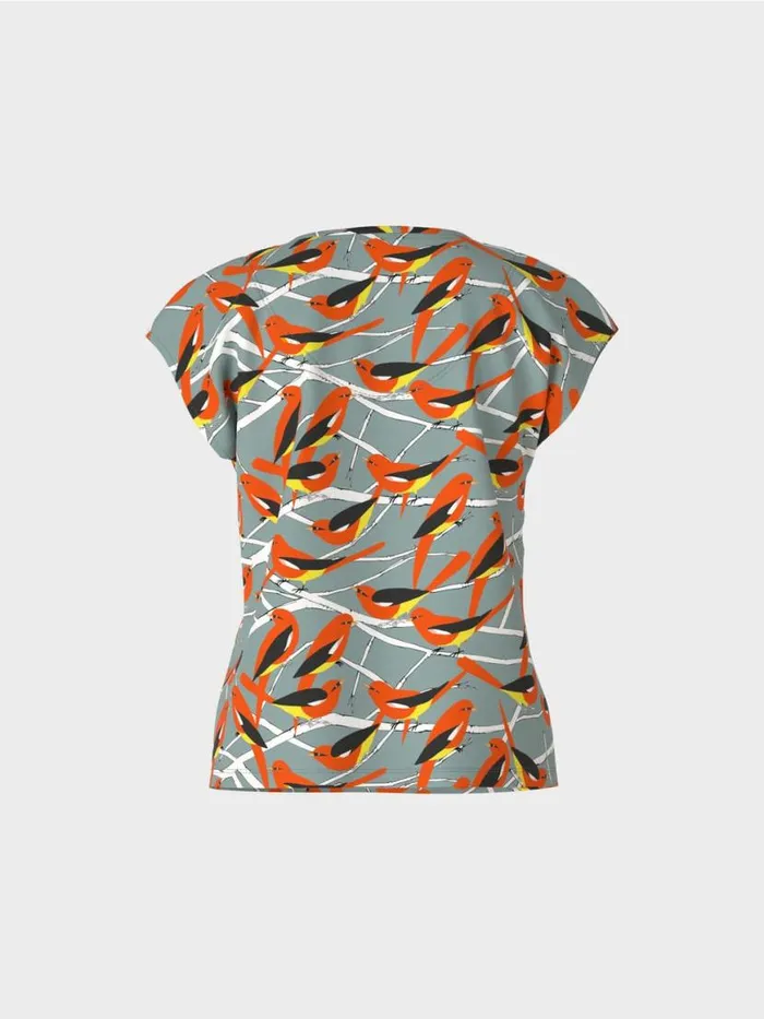 Damen Marc Cain Shirts and Tops rmelloses TShirt Im VogelDessin Dark Sky Blue