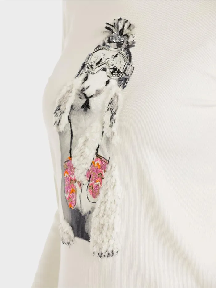 Damen Marc Cain Shirts and Tops TShirt Mit Applikation Offwhite