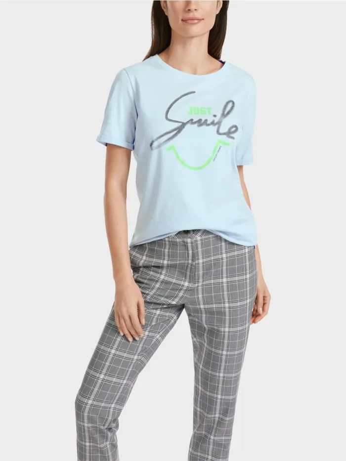 Damen Marc Cain Shirts and Tops TShirt Mit Glitzer 034Rethink Together034 Soft Powder Blue