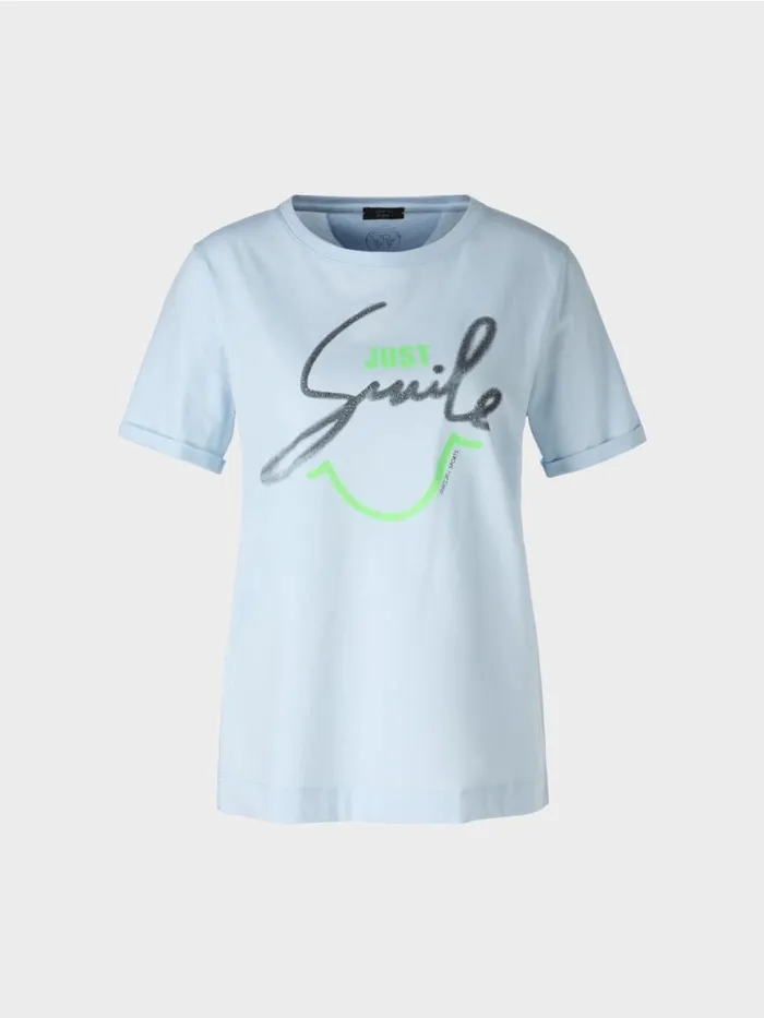 Damen Marc Cain Shirts and Tops TShirt Mit Glitzer 034Rethink Together034 Soft Powder Blue